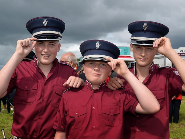 Tamnamore Flute Band members pictured at the field durin the RBP Last Saturday parade in Loughgall including from left, Jayden Harrison, Ryan Mein and Harvey Bentley. TH17.
