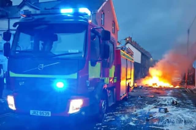 The scene in Ballymena town centre on Monday night. Photo: Pacemaker