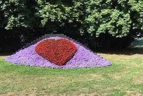 The pretty flowerbed at the junction of Coolshinney Road with Moneymore Road in Magherafelt.