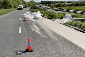 The scene on the city-bound on-slip to the M1 at Junction 9, Moira on Wednesday.  Picture: PSNI