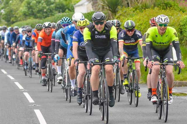 Cyclists taking part in the Roddensvale Hilly 100, which raised hundreds of pounds for the school. Pics by Bill Guiller