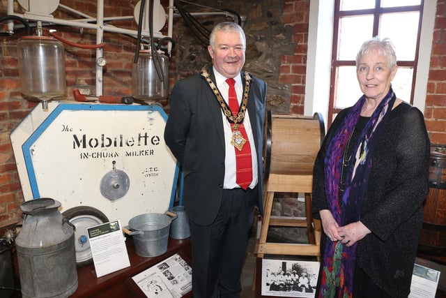 Joanne Honeyford from Causeway Coast and Glens Borough Council with Mayor Cllr Ivor Wallace pictured at the the opening of the  Roe Valley Country Park, Green Lane Museum