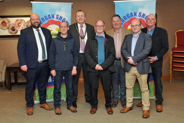 Deputy Lord Mayor of Armagh City, Banbridge and Craigavon, Councillor Tim McClelland with representives of the carriage driving section, Mark Baxter, Kenneth Johnston, David Johnston, Paul Trimble, Richard Caddoo and Joseph McAleese.