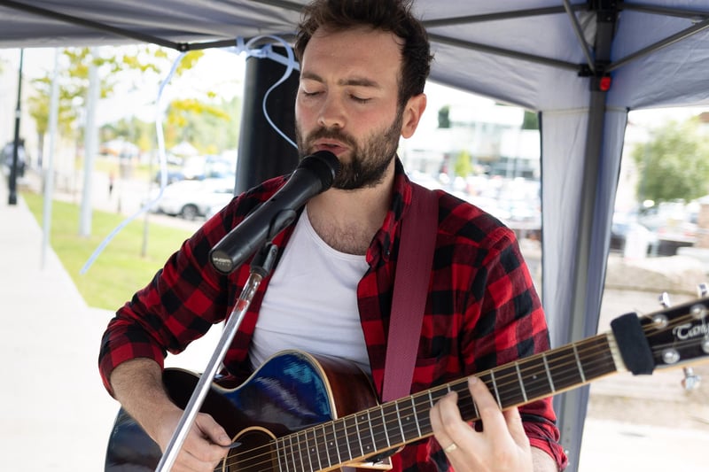 One of the musical performers pictured at Coalisland Town Centre Saturday event.