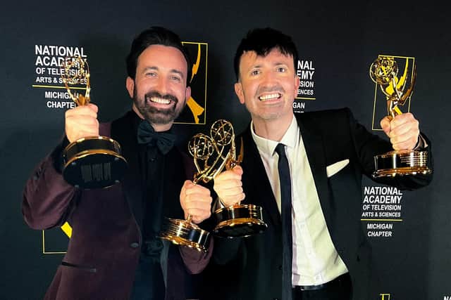 Lisburn brothers Jack and Raymond Walsh celebrate winning regional Emmy Awards for the Shamrock Tenors St Patrick's Day concert. Pic credit: Shamrock Tenors