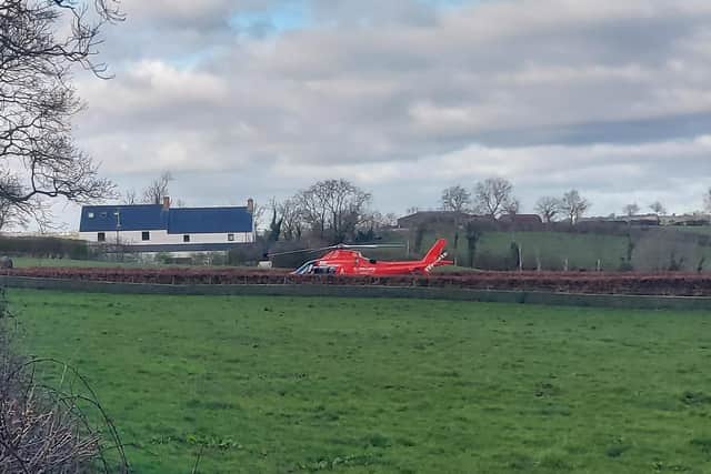 The Air Ambulance NI landed in Kinallen, Co Down, this afternoon (Friday). (Pic: Farming Life)