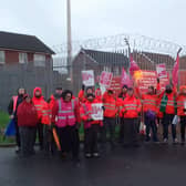 Postal workers at the Royal Mail depot in Craigavon, Co Armagh. Workers are on strike for better pay and conditions.