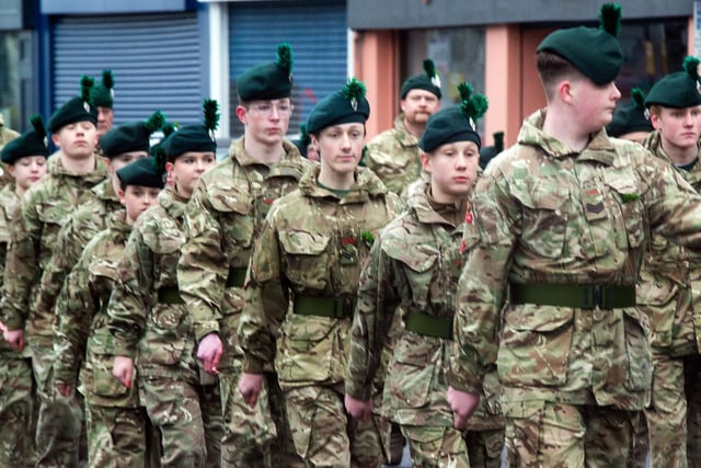 Local Army Cadets taking part in the annual Portadown RBL St Patrick's Day parade. PT12-211.