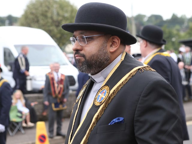 Taking part in the 'Last Saturday' parade in Larne.