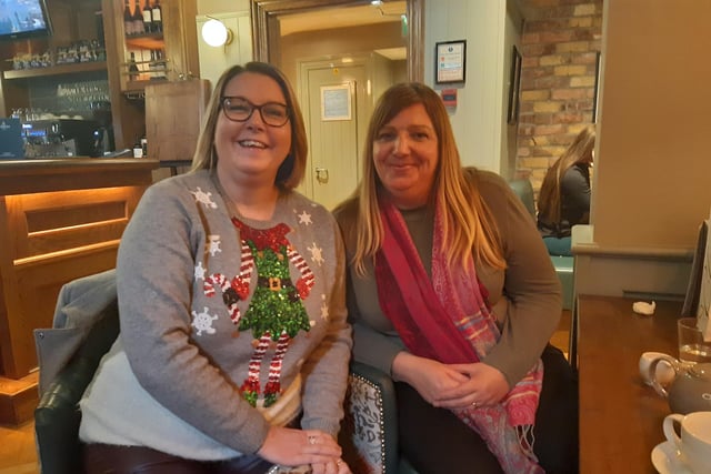 Pauline Rock and Louise Henderson from the Education Authority on their Christmas lunch at the Ashburn Hotel in Lurgan, Co Armagh.