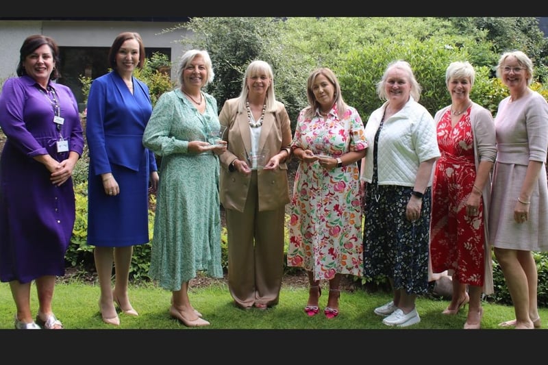Gill Murphy and Jennifer Welsh pictured with test centre managers Collette Fitzgerald, Julie Kyle and Veronica Kelly, along with Suzanne Pullins, Jacqui Reid and Petra Corr.