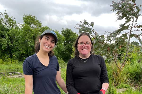 Valentina Concho-Toro who leads the Northern Ireland Nature Neighbourhoods programme with Suzanne Thompson of the Ligoneil Improvement Association