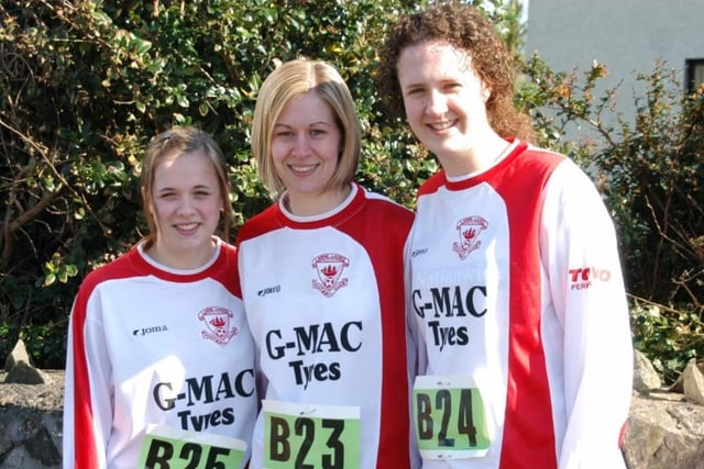 Members of Larne Ladies FC (from left) Corina Weeks, Laura Noble and Laura Burke who competed in the Larne Half Marathon in 2007.