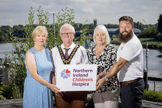 Mayor of Causeway Coast and Glens, Councillor Oliver McMullan, pictured with (l-r) Tenia Woods (Coleraine Hospice Support Group) Maureen Glover (Coleraine Hospice Support Group) and David Dixon (Community Relationship Manager) at the launch of the Mayor’s charity for 2025/26. CREDIT CCGBC