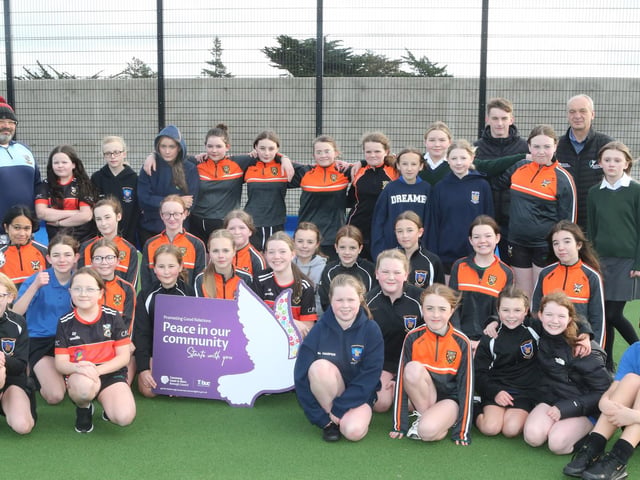 Pupils from Coleraine Grammar, Loreto College & Ballycastle High who participated in the “Different Ball Same Goal” Finale at Rugby Avenue playing fields Coleraine on 25th November. Included in the photo are Stephen McCartney, Sports Development Manager (Performance & Coaching) and Joy Wisener, Good Relations Officer.