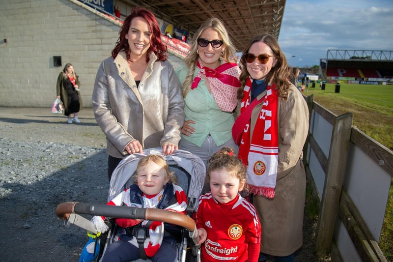 Having a great time at the  Portadown Football Club Family Fun Night are from left, Vicki Jameson, George Jameson (1), Emma Jameson, Bessie McClelland (5), and Jude Huddleston. PT17-229.
