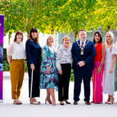 Cllr Mark Cooper BEM, is joined by the council's Chief Executive, Jacqui Dixon MBE and other members of the senior leadership team to launch the Women into Leadership Programme. (Antrim and Newtownabbey Borough Council).