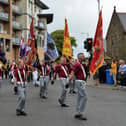 Standard bearers with the Clyde Valley Flute Band pictured at the Twelfth parade in Larne in 2019. Picture: Phillip Byrne.