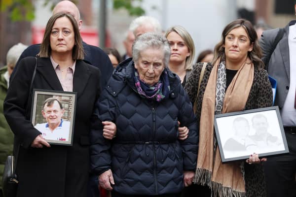 The family of Sean Brown, including his widow Bridie, pictured at the High Court in Belfast in December. Picture: Jonathan Porter/PressEye