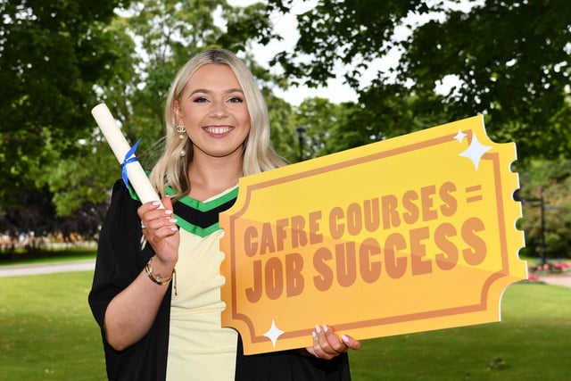 Jessica Gregg from Glarryford graduated with a First Class Honours Degree in Food Business Management at the CAFRE Graduation Ceremony. Jessica has secured employment within the Procurement team at Dale Farm.