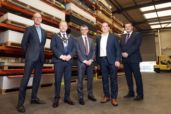 Ald Ross with Henk Abma (Chief Operating Officer at Vink Holdings), Paul Williams (General Manager of the Mallusk branch), Myles Conlon (Country Manager at Vink Holdings) and Steven Norris (Head of Regeneration and Infrastructure at Antrim and Newtownabbey Borough Council).