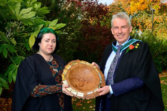 Holly Mitchell, Ballymoney, was presented with the Crosbie Cochrane Perpetual Award by Paul Mooney, CAFRE, head of horticulture. She received the award in recognition of being the best plantsperson on the Level 3 Advanced Technical Extended Diploma in Horticulture course at CAFRE