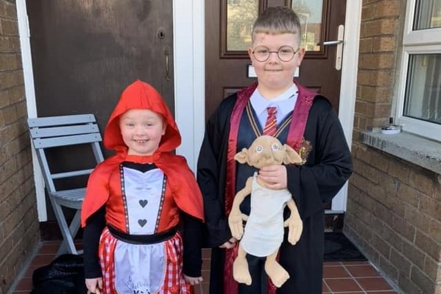 Alexander and Ruby Francey as Harry Potter and Little Red Riding Hood.