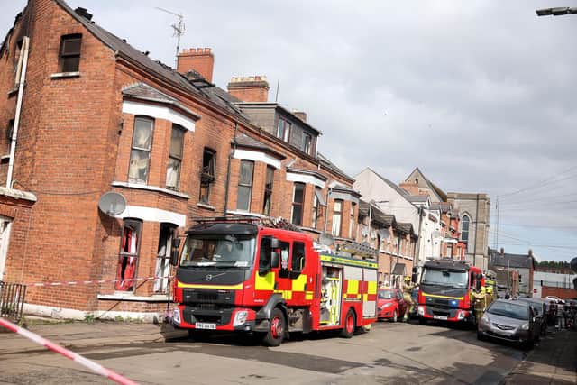 Firefighters pictured in Ballymena in June 2025 after a house was set on fire during disorder in the town. Picture: Press Eye