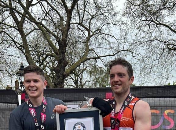 Lisburn Optometrist Daniel Gallagher ran the London Marathon alongside Jack Meegan, both from Co Tyrone
