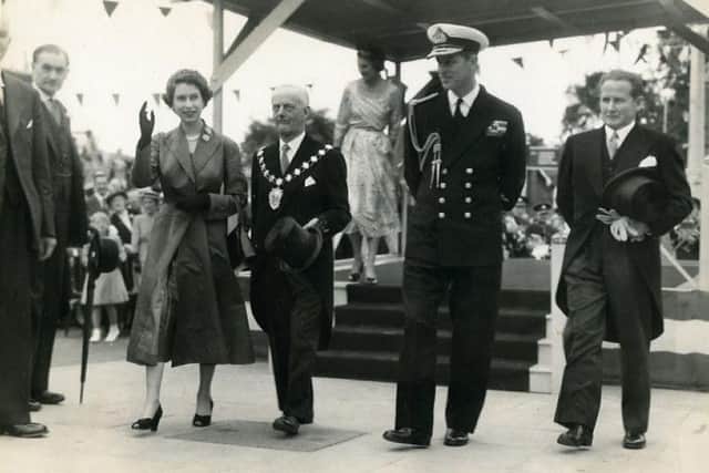 The Queen and Prince Philip at Ballymena during a visit in 1953.