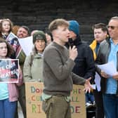 Campaign organiser Steven Millar pictured at the protest outside Causeway Coast and Glens Council offices on June 3. Credit John Purvis
