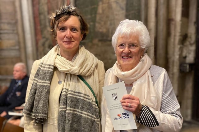 Pat Crossley and her daughter Adrienne pictured at the 200th Anniversary Service of Thanksgiving in Westminster Abbey. Pat received the award along with over 1,500 lifeboat crew members, lifeguards and fundraisers and in the presence of the Lifeboats Patron for 59 years, the Duke of Kent with an inspirational address by the Archbishop of Canterbury