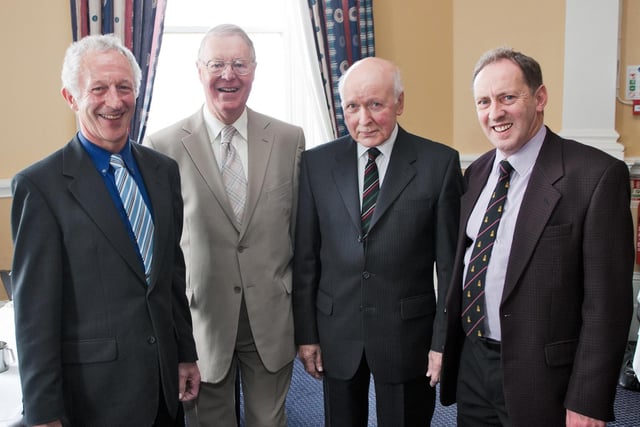 Pictured at a special meal to mark 50 years Ordained for Rev Hugh Mullan, Moderator of the Route Presbytery and Rev Barkley Wallace at the Causeway Hotel in 2010. Included are Clerk of Presbytery Rev Noel McClean and Very Rev Dr Godfrey Brown