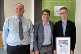 Bursary recipient Oliver Gunning (right) with  Kevin Kelly, national strategic partnerships manager with Vision Ireland and Pádraig Healy, national sports development manager with Vision Sports Ireland. Photo submitted by Vision Sports Ireland