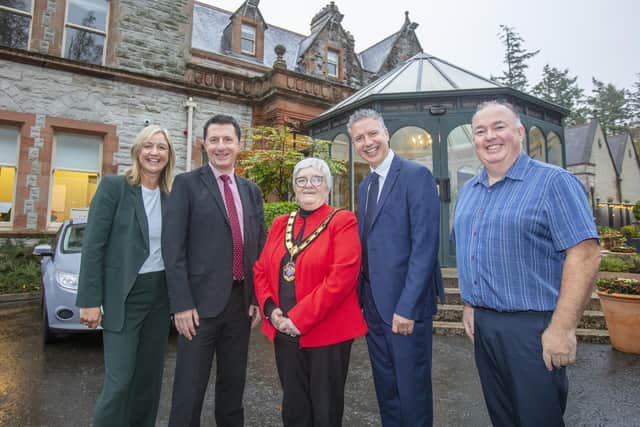 Sharon Scott, Place Solutions; David Roberts, Tourism NI; the Deputy Mayor, Councillor Beth Adger MBE; Jason Powell, Mid and East Antrim Council and Derick Jenkins, DAERA, at  Magheramorne Estate for the tourism event.