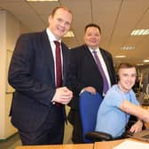 Communities Minister Gordon Lyons and Department for Work and Pensions Minister Andrew Western meet staff during a visit to the service centre in the Great Northern Tower, Belfast. Photo: submitted