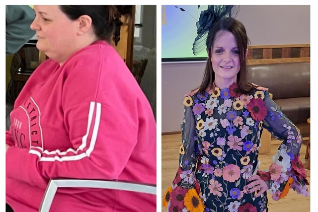 Pictured here is Grainne who lost 5.5 stone. She is a client of Bernie Walsh, an expert in weight loss, who organised a charity fashion show in aid of PrettynPink raising £21.5k. All the models were her members and some are breast cancer survivors.