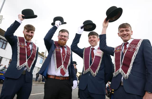 Reece Patrick, Daniel Stewart, Harry McKenzie and Adam McKenzie, members of the Cookstown branch of the Mitchelburne club, who  took part in the Apprentice Boys' South Derry and East Tyrone Amalgamated Committee commemoration of the 334th anniversary of the start of the Siege of Londonderry in Cookstown on Easter Monday.