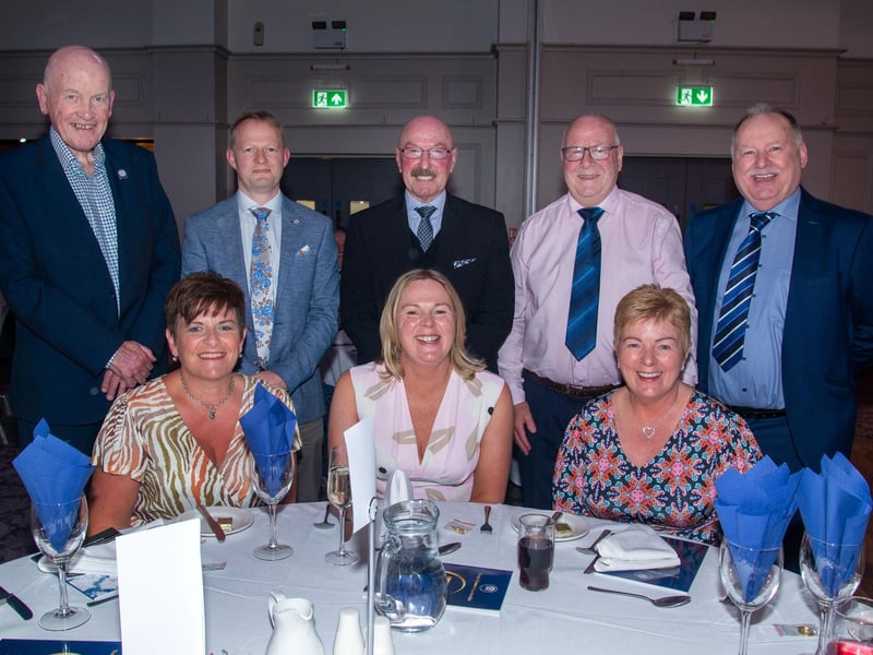 The top table at the Glenavon Triangle Supporters Club 75th anniversary dinner with special guest Liam Beckett, back centre. LM22-231.