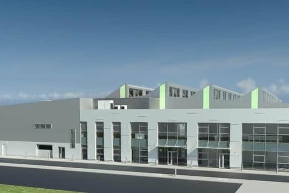What the new £13.5 million DVA Test Centre at Mallusk is projected to look like. Credit: submitted