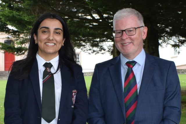 Saashi Ghaie who received  4 A grades at AS level pictured with Dr Carruthers