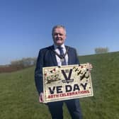 Deputy Lord Mayor Councillor Kyle Savage, paid a visit to the beacon at Craigavon Lakes to launch a series of events to mark the 80th anniversary of Victory in Europe. Picture: ABC Borough Council.