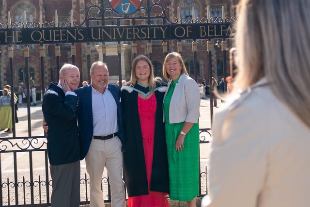 Graduating with a degree in Anthropology from Queen's University Belfast is Erin Devlin from Cambridge. Erin is pictured with her parents Jerry Devlin jnr and Cathy Devlin, and her grandad Jerry Devlin snr, who is originally from Belfast.