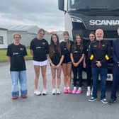 LASC swimmers together with committee Aiden McGuigan and Mr Jonathan Hunter representative of MM Freight LTD