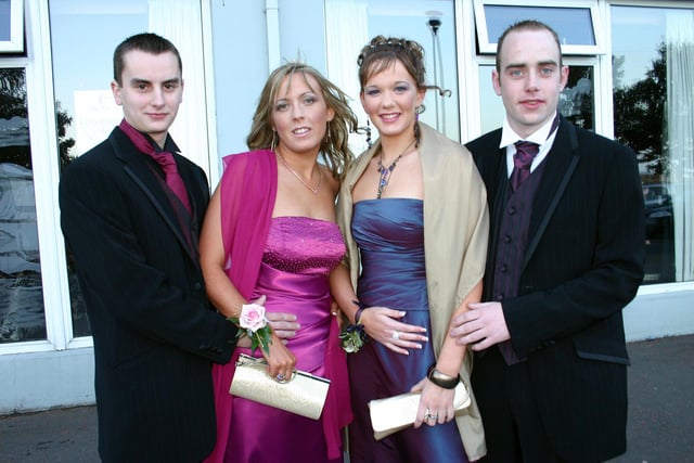 Sisters Claire and Charlene pictured with their partners at Cross and Passion school formal in 2006