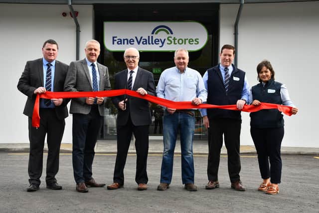 Paul Nugent, Fane Valley Stores Managing Director; Trevor Lockhart MBE, Fane Valley Group Chief Executive; Patrick Savage, Fane Valley Co-operative Society Chairman; Mark Gilliland, Fane Valley Stores Banbridge Manager; Thomas Barnett, Fane Valley Stores Head of Retail, and Mairead McGeown, Fane Valley Stores Regional Manager.