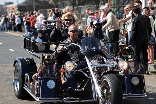 Malcolm and Elena Orr on a custom made Rewaco Trike which takes their four dogs   CT15-415RM