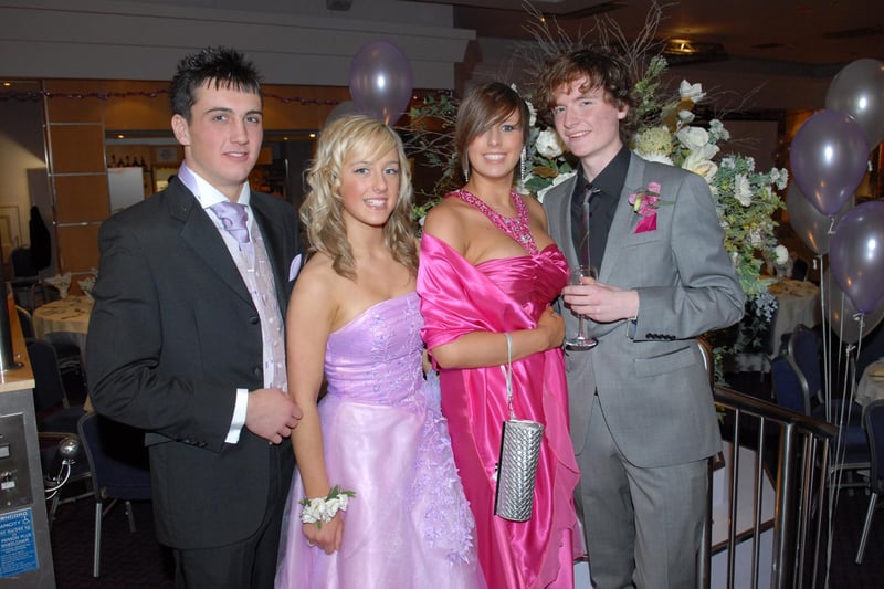 Mervyn Mulholland, Holly Smyth, Gemma Carleton and Gareth McCrudden at a Larne High School formal. LT50-366-PR