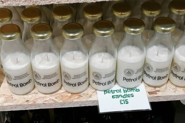 'Petrol bomb' candles on sale at the Norn Irish Gift Shop on May 14. (Pic: NI World).