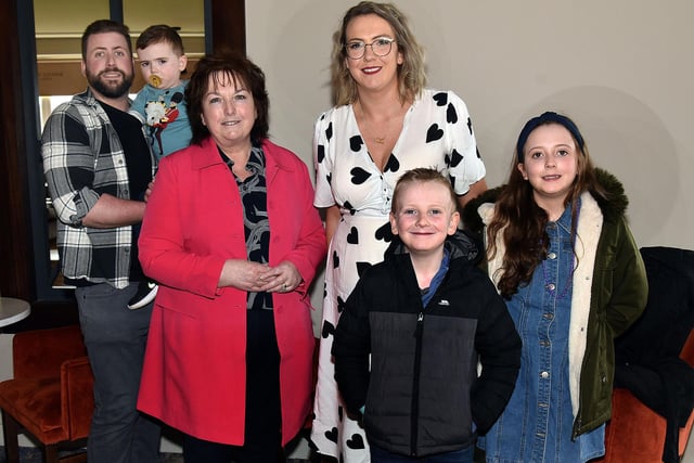 The McAlinden family pictured before their Mother's Day meal at the Seagoe Hotel on Sunday. Included are from left, Steven, Jude (3), Mary, Louise, Linden and Chloe. PT12-247.